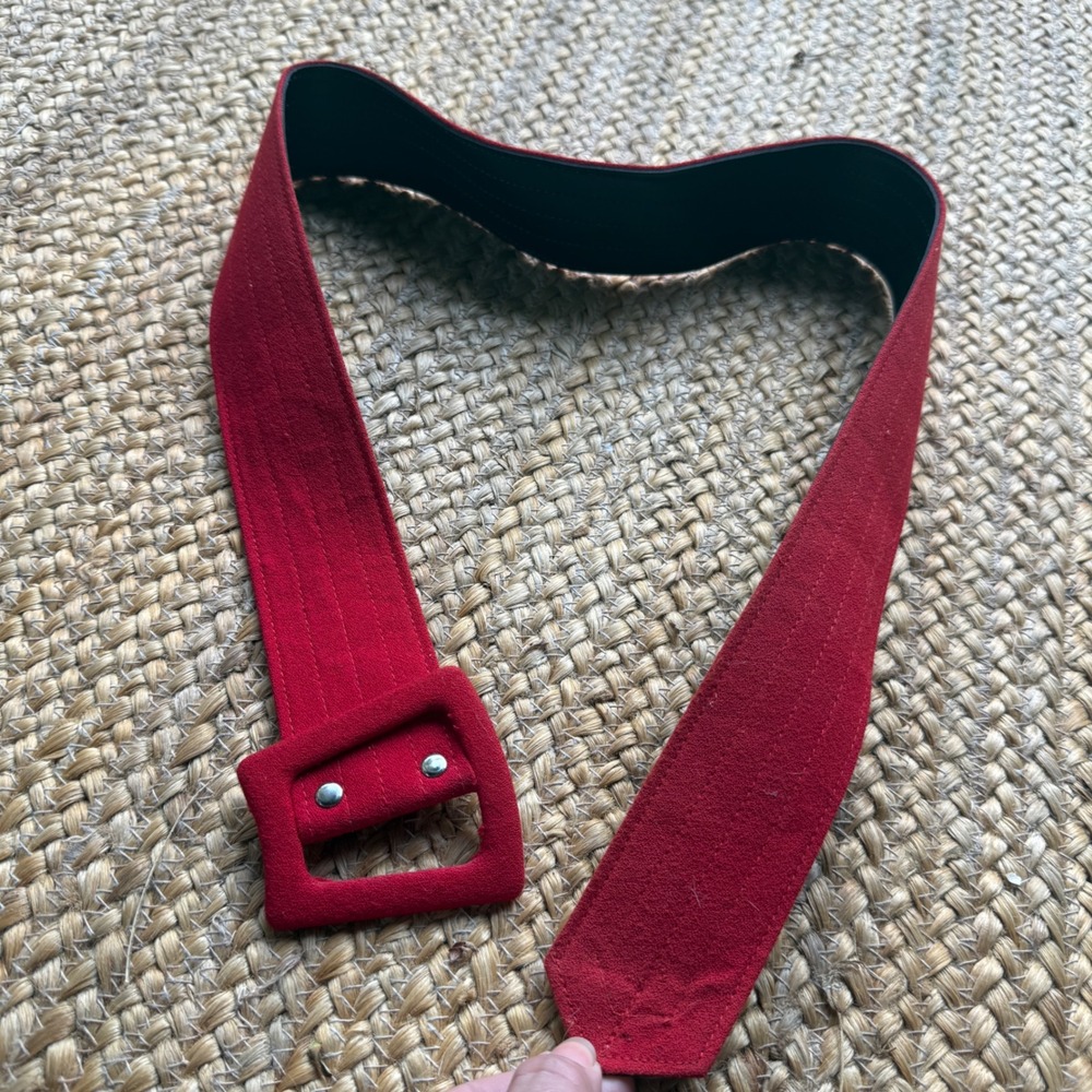 Vintage Red Wide Fabric Belt Fabric Covered Buckle Size 12 Made in Taiwan ROC